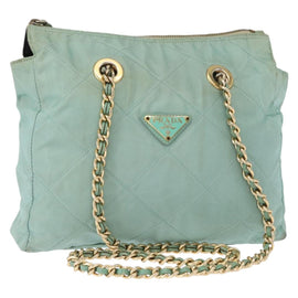 PRADA Chain Shoulder Bag Nylon Gold Light green Auth 155417