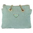 PRADA Chain Shoulder Bag Nylon Gold Light green Auth 155417-2