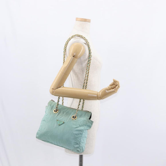 PRADA Chain Shoulder Bag Nylon Gold Light green Auth 155417