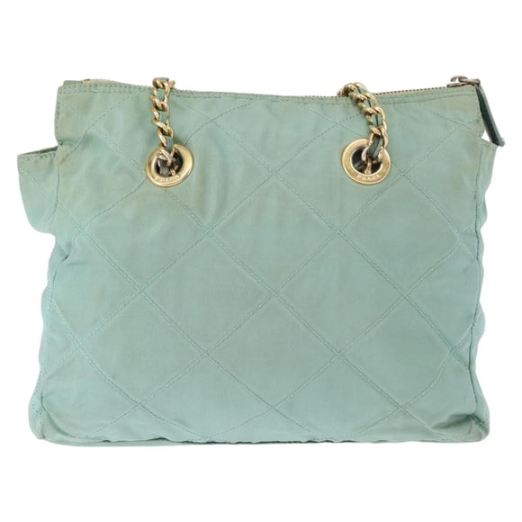 PRADA Chain Shoulder Bag Nylon Gold Light green Auth 155417