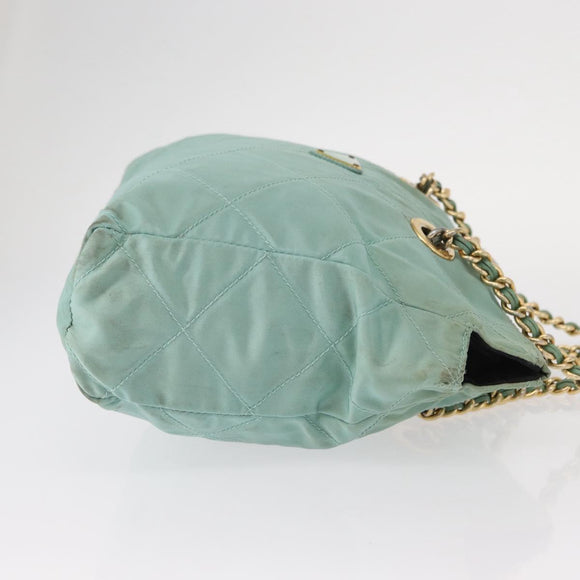 PRADA Chain Shoulder Bag Nylon Gold Light green Auth 155417