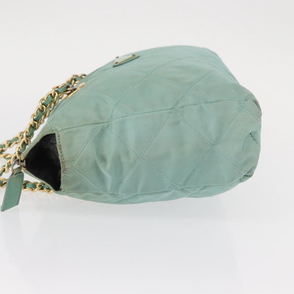 PRADA Chain Shoulder Bag Nylon Gold Light green Auth 155417