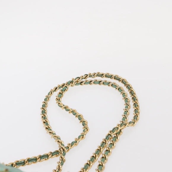 PRADA Chain Shoulder Bag Nylon Gold Light green Auth 155417
