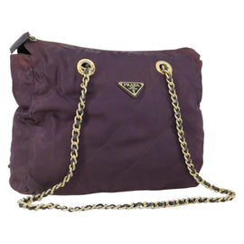 PRADA Chain Shoulder Bag Nylon Purple Gold Auth 155418