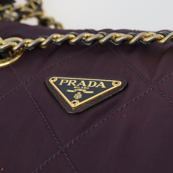 PRADA Chain Shoulder Bag Nylon Purple Gold Auth 155418