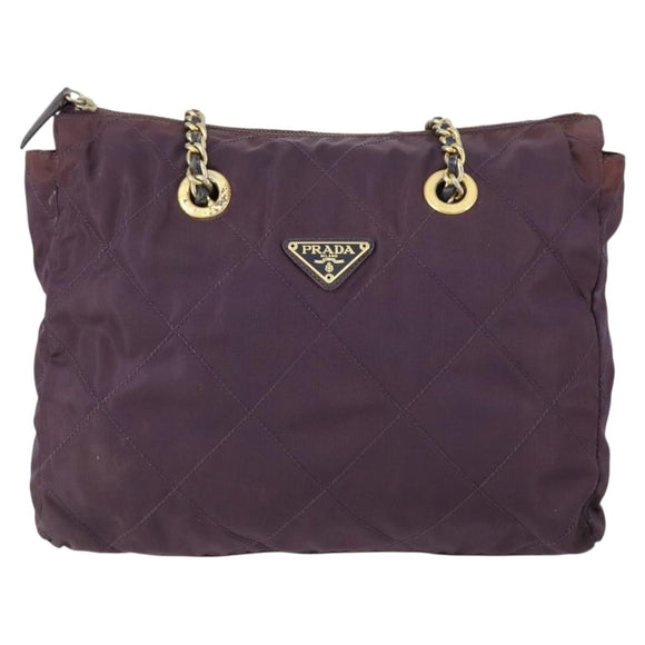 PRADA Chain Shoulder Bag Nylon Purple Gold Auth 155418