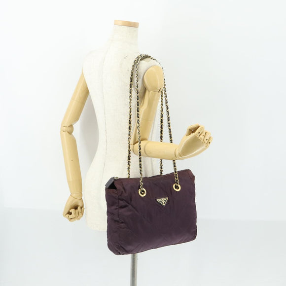 PRADA Chain Shoulder Bag Nylon Purple Gold Auth 155418