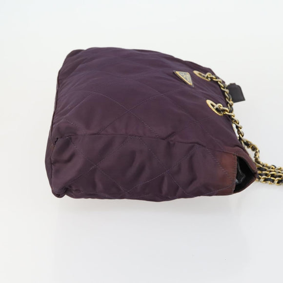PRADA Chain Shoulder Bag Nylon Purple Gold Auth 155418