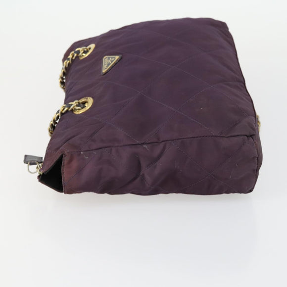 PRADA Chain Shoulder Bag Nylon Purple Gold Auth 155418