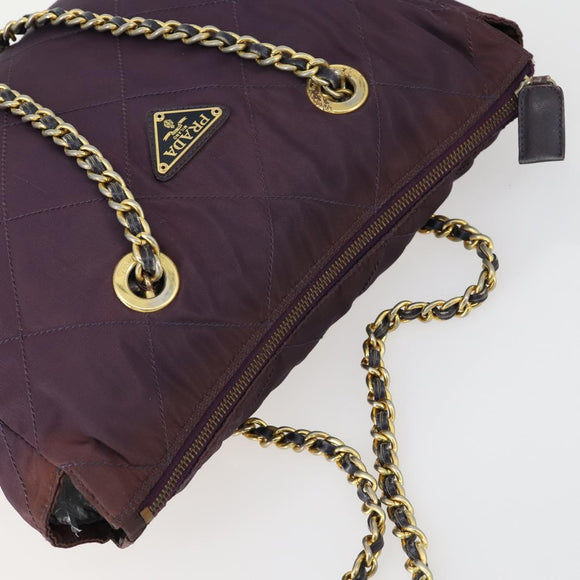 PRADA Chain Shoulder Bag Nylon Purple Gold Auth 155418