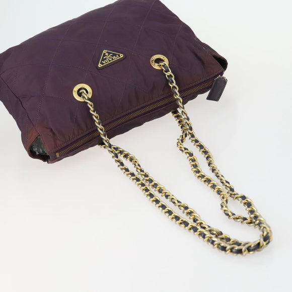 PRADA Chain Shoulder Bag Nylon Purple Gold Auth 155418
