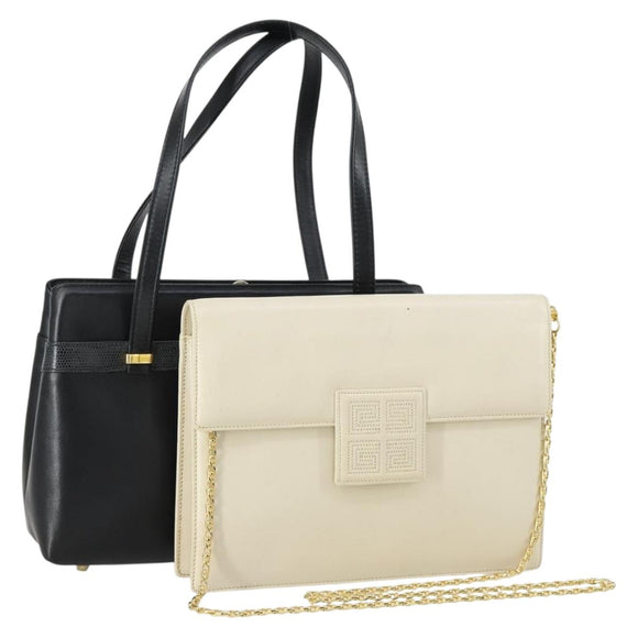 GIVENCHY Chain Bag Leather 2 Set White Black Auth 155424