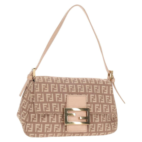 FENDI Zucchino Canvas Mini Mamma Baguette Shoulder Bag Pink Gold Auth 155455V