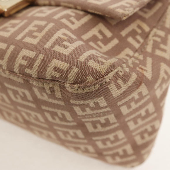 FENDI Zucchino Canvas Mini Mamma Baguette Shoulder Bag Pink Gold Auth 155455V