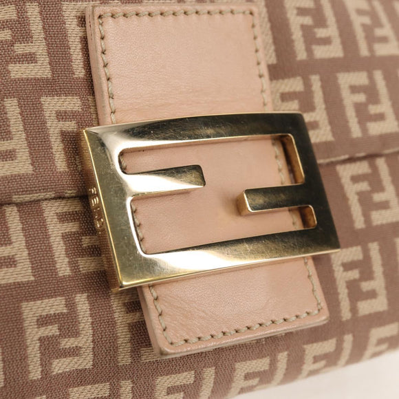 FENDI Zucchino Canvas Mini Mamma Baguette Shoulder Bag Pink Gold Auth 155455V