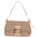 FENDI Zucchino Canvas Mini Mamma Baguette Shoulder Bag Pink Gold Auth 155455V-2