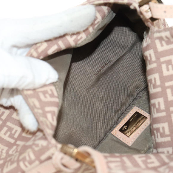 FENDI Zucchino Canvas Mini Mamma Baguette Shoulder Bag Pink Gold Auth 155455V
