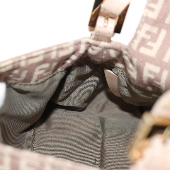 FENDI Zucchino Canvas Mini Mamma Baguette Shoulder Bag Pink Gold Auth 155455V