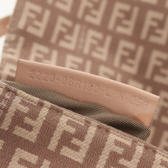 FENDI Zucchino Canvas Mini Mamma Baguette Shoulder Bag Pink Gold Auth 155455V