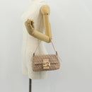FENDI Zucchino Canvas Mini Mamma Baguette Shoulder Bag Pink Gold Auth 155455V-25