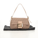 FENDI Zucchino Canvas Mini Mamma Baguette Shoulder Bag Pink Gold Auth 155455V-26