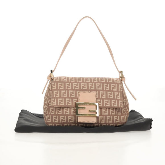 FENDI Zucchino Canvas Mini Mamma Baguette Shoulder Bag Pink Gold Auth 155455V