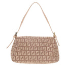 FENDI Zucchino Canvas Mini Mamma Baguette Shoulder Bag Pink Gold Auth 155455V-3