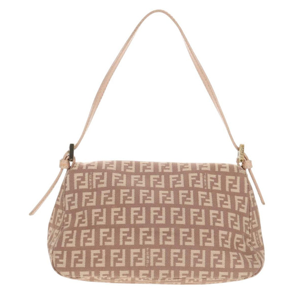 FENDI Zucchino Canvas Mini Mamma Baguette Shoulder Bag Pink Gold Auth 155455V