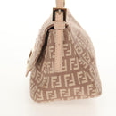 FENDI Zucchino Canvas Mini Mamma Baguette Shoulder Bag Pink Gold Auth 155455V-4