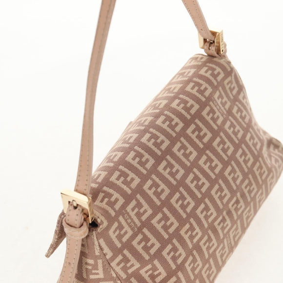 FENDI Zucchino Canvas Mini Mamma Baguette Shoulder Bag Pink Gold Auth 155455V