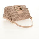 FENDI Zucchino Canvas Mini Mamma Baguette Shoulder Bag Pink Gold Auth 155455V-7