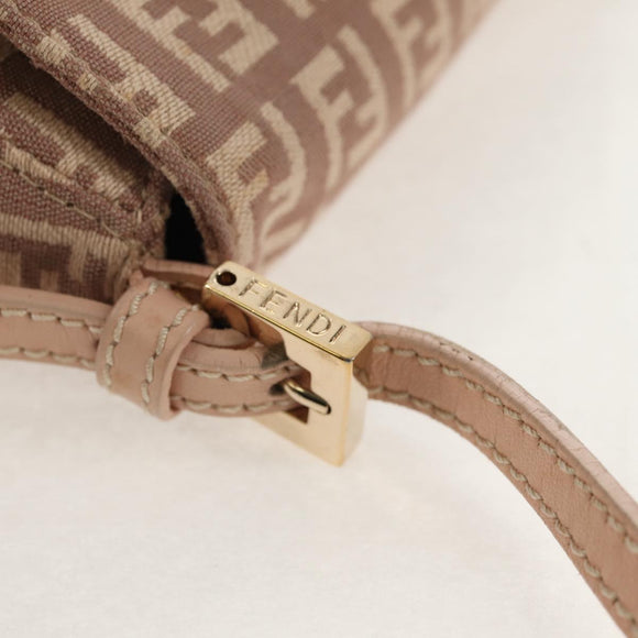 FENDI Zucchino Canvas Mini Mamma Baguette Shoulder Bag Pink Gold Auth 155455V