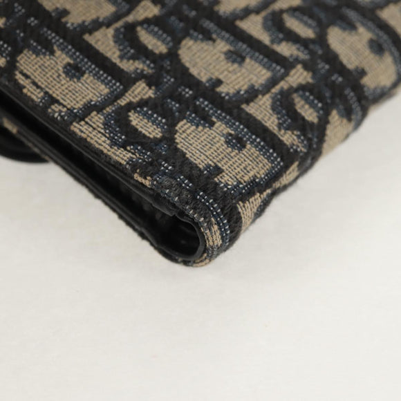 Christian Dior Trotter Canvas Oblique Wallet Navy Gold Auth 155462M
