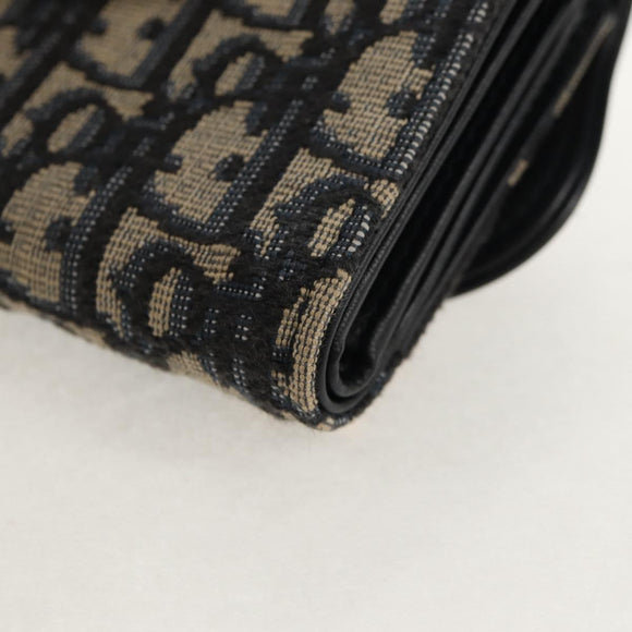 Christian Dior Trotter Canvas Oblique Wallet Navy Gold Auth 155462M