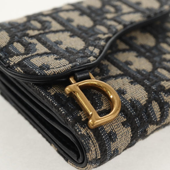 Christian Dior Trotter Canvas Oblique Wallet Navy Gold Auth 155462M