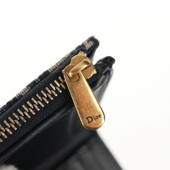 Christian Dior Trotter Canvas Oblique Wallet Navy Gold Auth 155462M