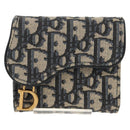 Christian Dior Trotter Canvas Oblique Wallet Navy Gold Auth 155462M-2
