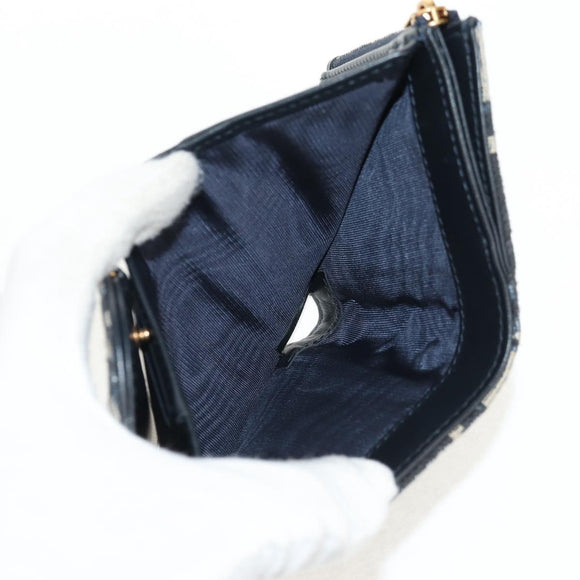 Christian Dior Trotter Canvas Oblique Wallet Navy Gold Auth 155462M