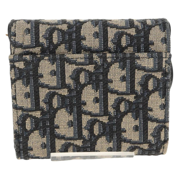 Christian Dior Trotter Canvas Oblique Wallet Navy Gold Auth 155462M