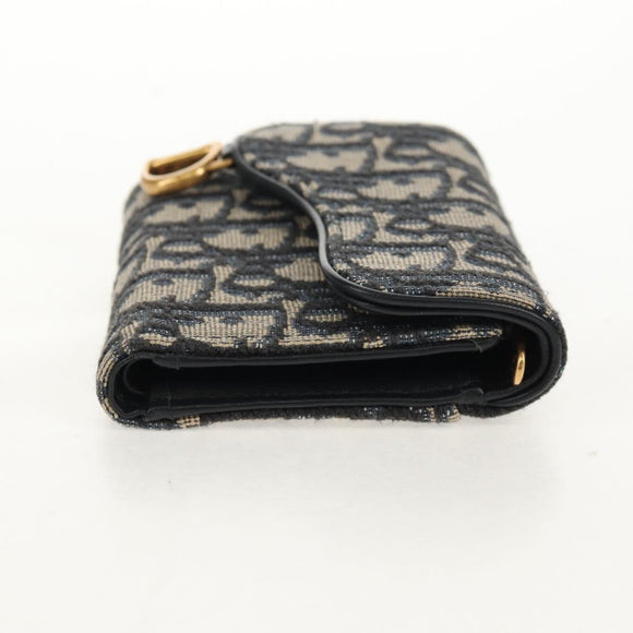 Christian Dior Trotter Canvas Oblique Wallet Navy Gold Auth 155462M