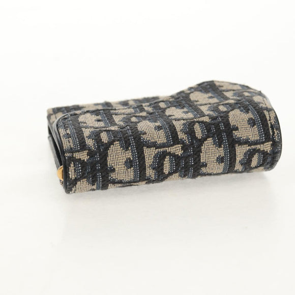 Christian Dior Trotter Canvas Oblique Wallet Navy Gold Auth 155462M