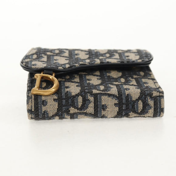 Christian Dior Trotter Canvas Oblique Wallet Navy Gold Auth 155462M