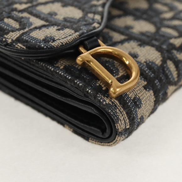 Christian Dior Trotter Canvas Oblique Wallet Navy Gold Auth 155462M