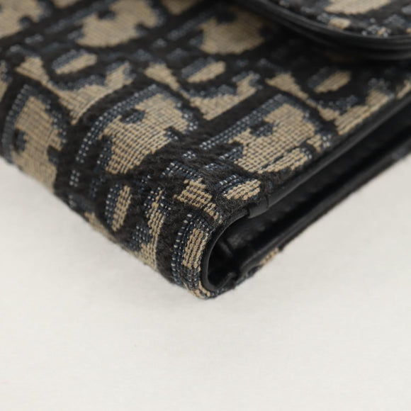 Christian Dior Trotter Canvas Oblique Wallet Navy Gold Auth 155462M