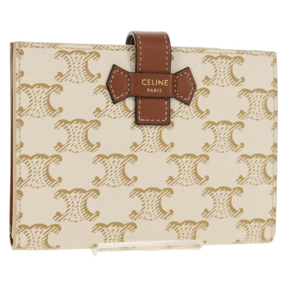 CELINE Triomphe Compact Wallet PVC White Gold Auth 155467M