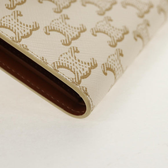 CELINE Triomphe Compact Wallet PVC White Gold Auth 155467M