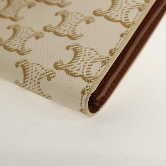 CELINE Triomphe Compact Wallet PVC White Gold Auth 155467M