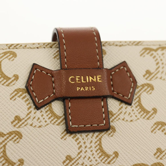 CELINE Triomphe Compact Wallet PVC White Gold Auth 155467M