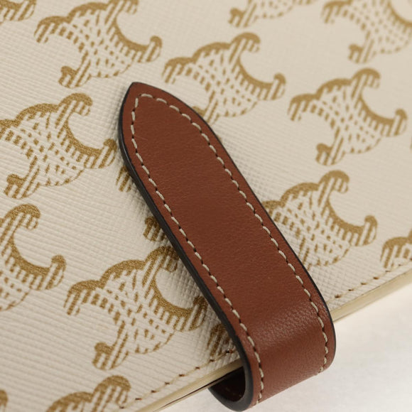 CELINE Triomphe Compact Wallet PVC White Gold Auth 155467M