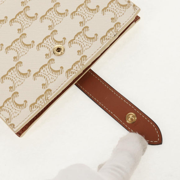 CELINE Triomphe Compact Wallet PVC White Gold Auth 155467M